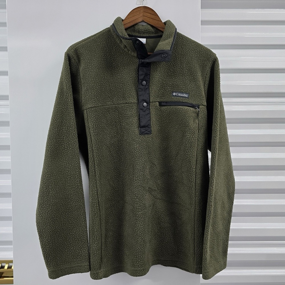 Columbia Helvetia Sherpa Fleece Pullover Men's Small Olive Green Half Snap